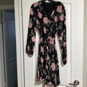 Guess black and pink floral long sleeve dress
